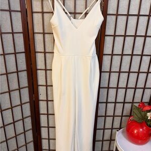 Express Cream Strapless V-Neck Dress